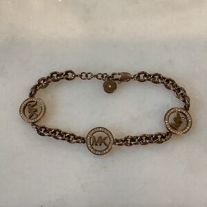 Michael Kors Rose Gold MK Medallion Chain Bracelet with Crystals, Brand New